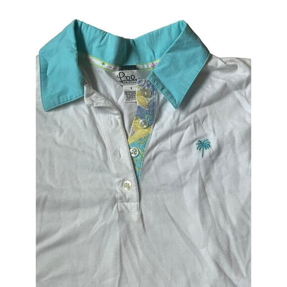 Women's Lilly Pulitzer White Polo w/ tropical design. Small Slim. Vintage?Beach - Picture 1 of 3
